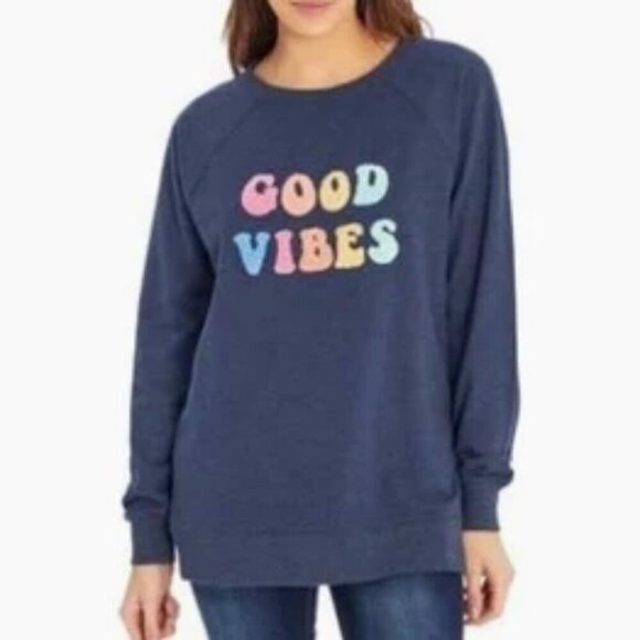 Wildfox Good Vibes Navy Rainbow Letters Sweatshirt #1413 - Picture 2 of 6